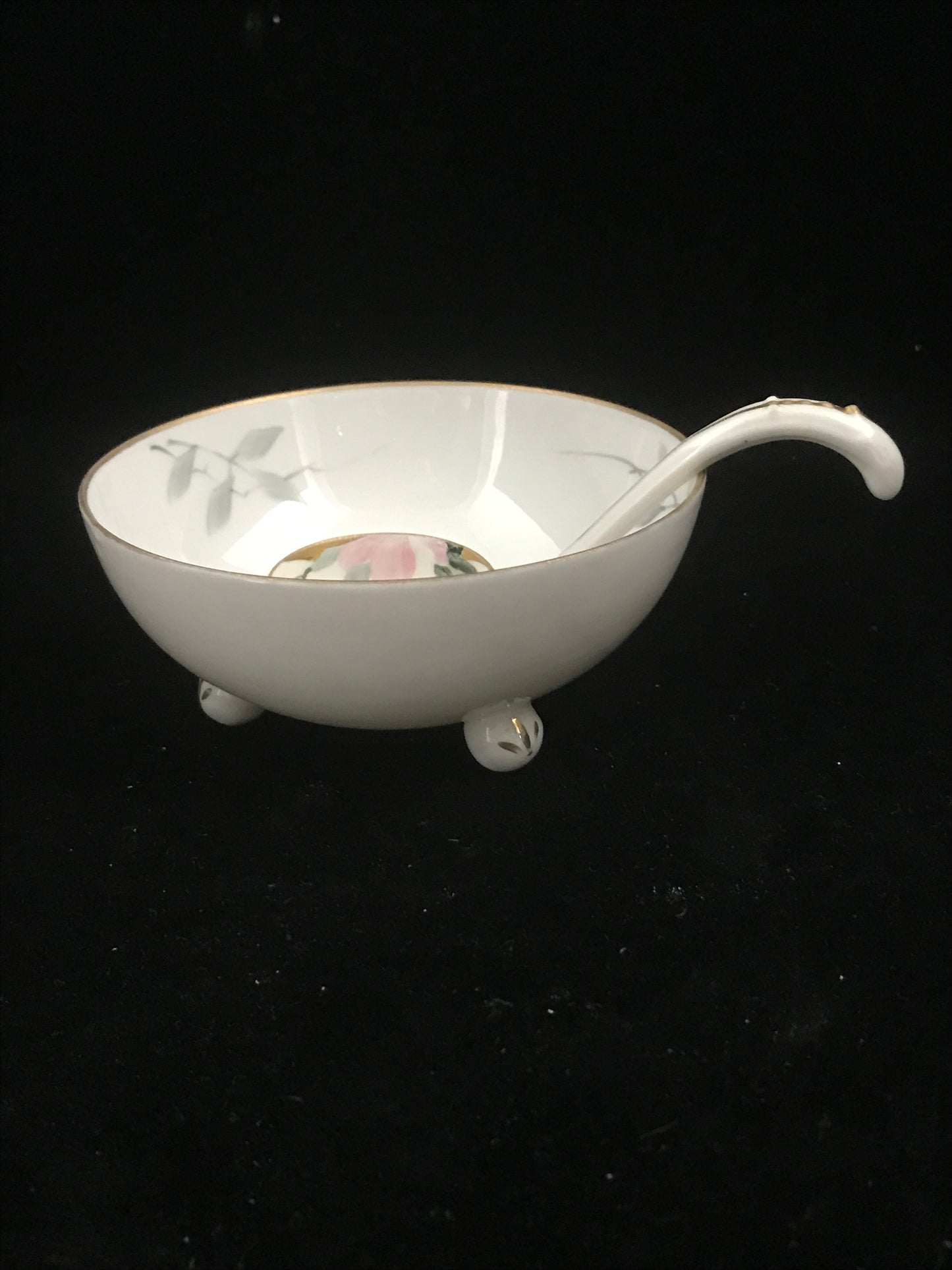 Antique Japan Hand Painted Porcelain Dish Bowl & Spoon