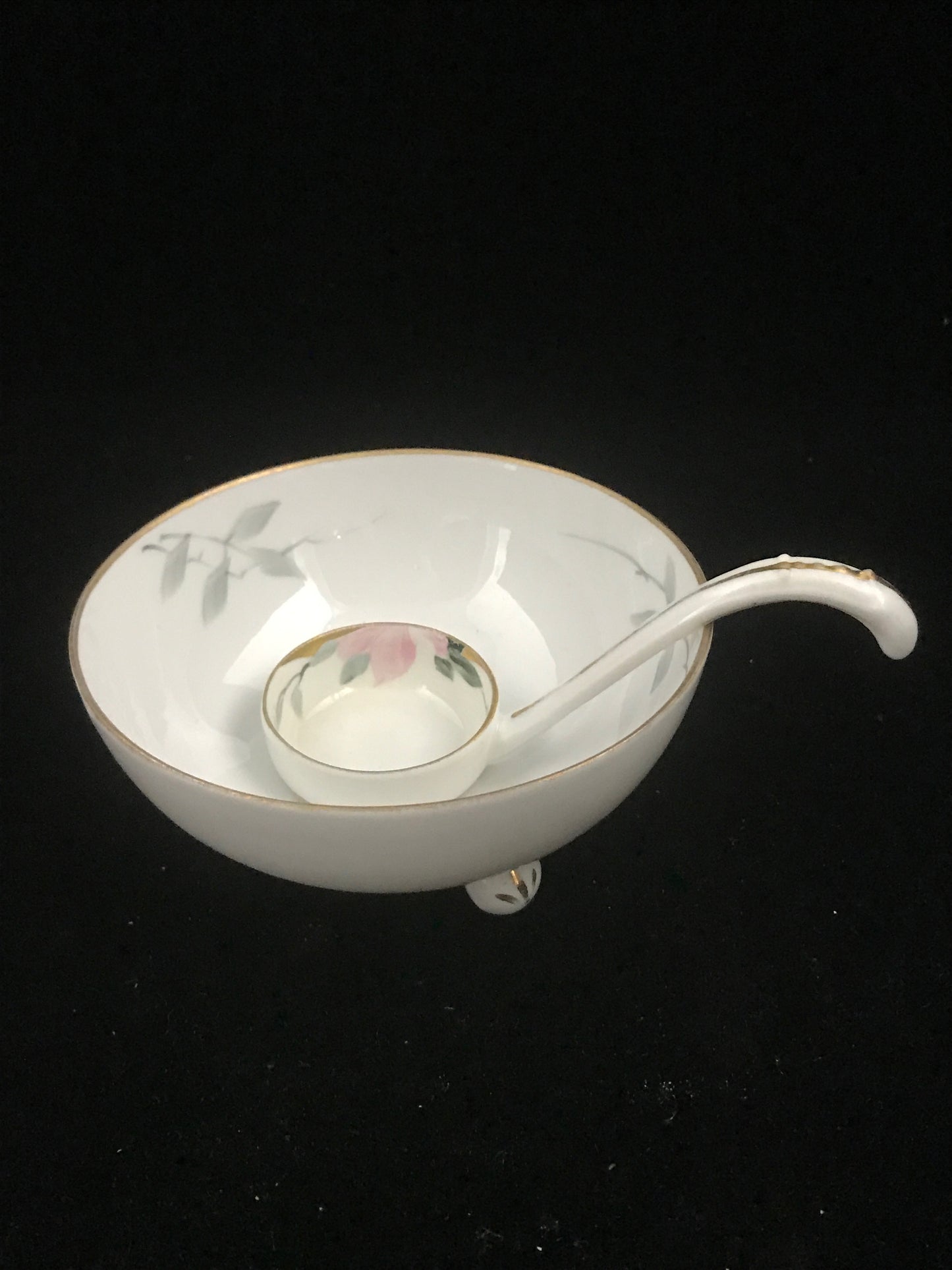 Antique Japan Hand Painted Porcelain Dish Bowl & Spoon