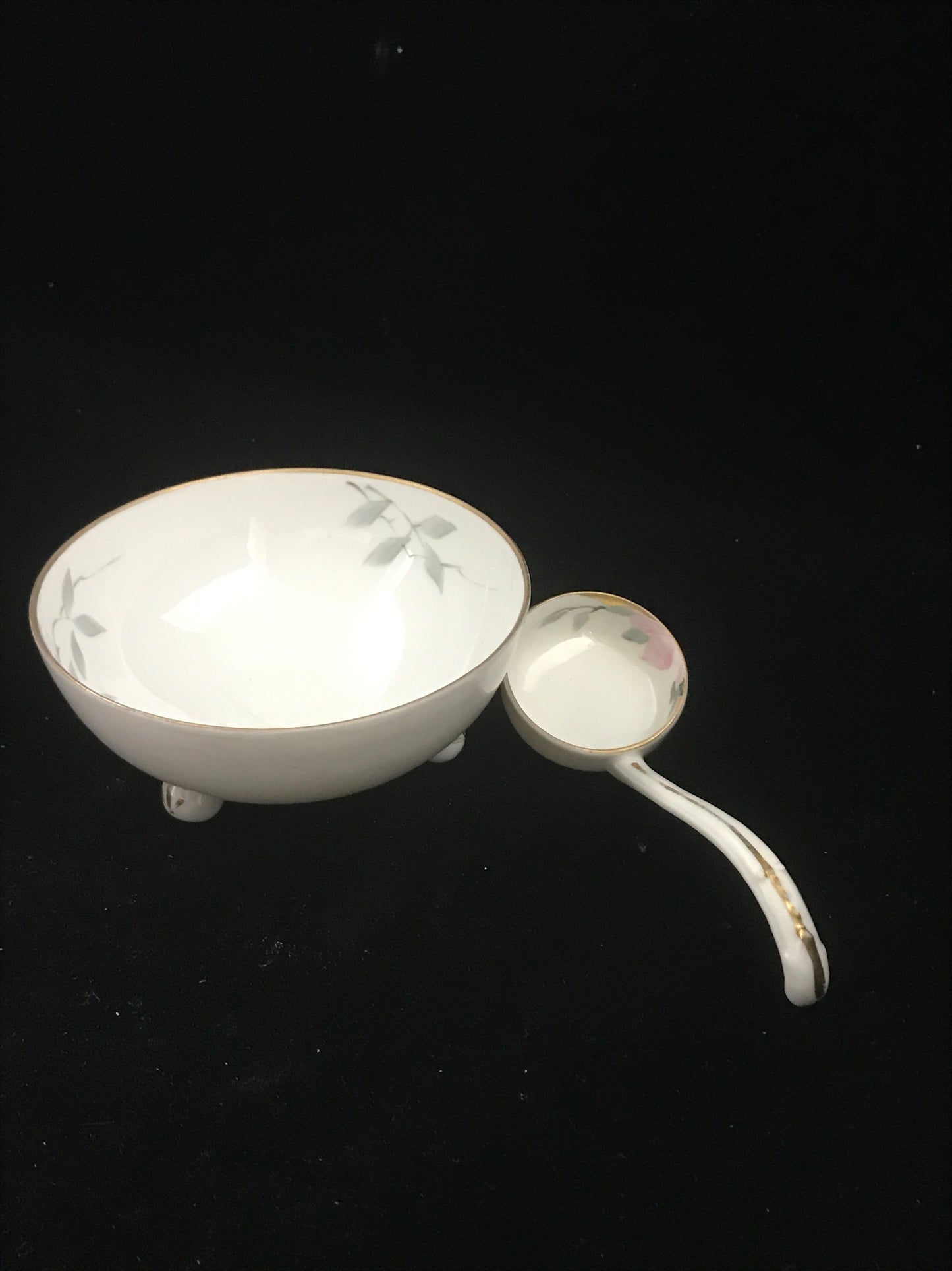 Antique Japan Hand Painted Porcelain Dish Bowl & Spoon