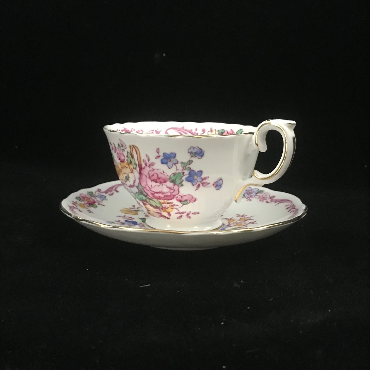 Vintage Decorative Crown Staffordshire, England Porcelain Teacup & Saucer