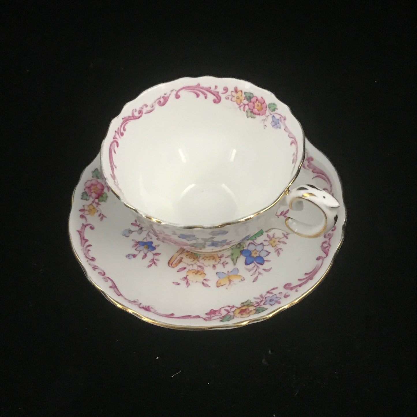 Vintage Decorative Crown Staffordshire, England Porcelain Teacup & Saucer