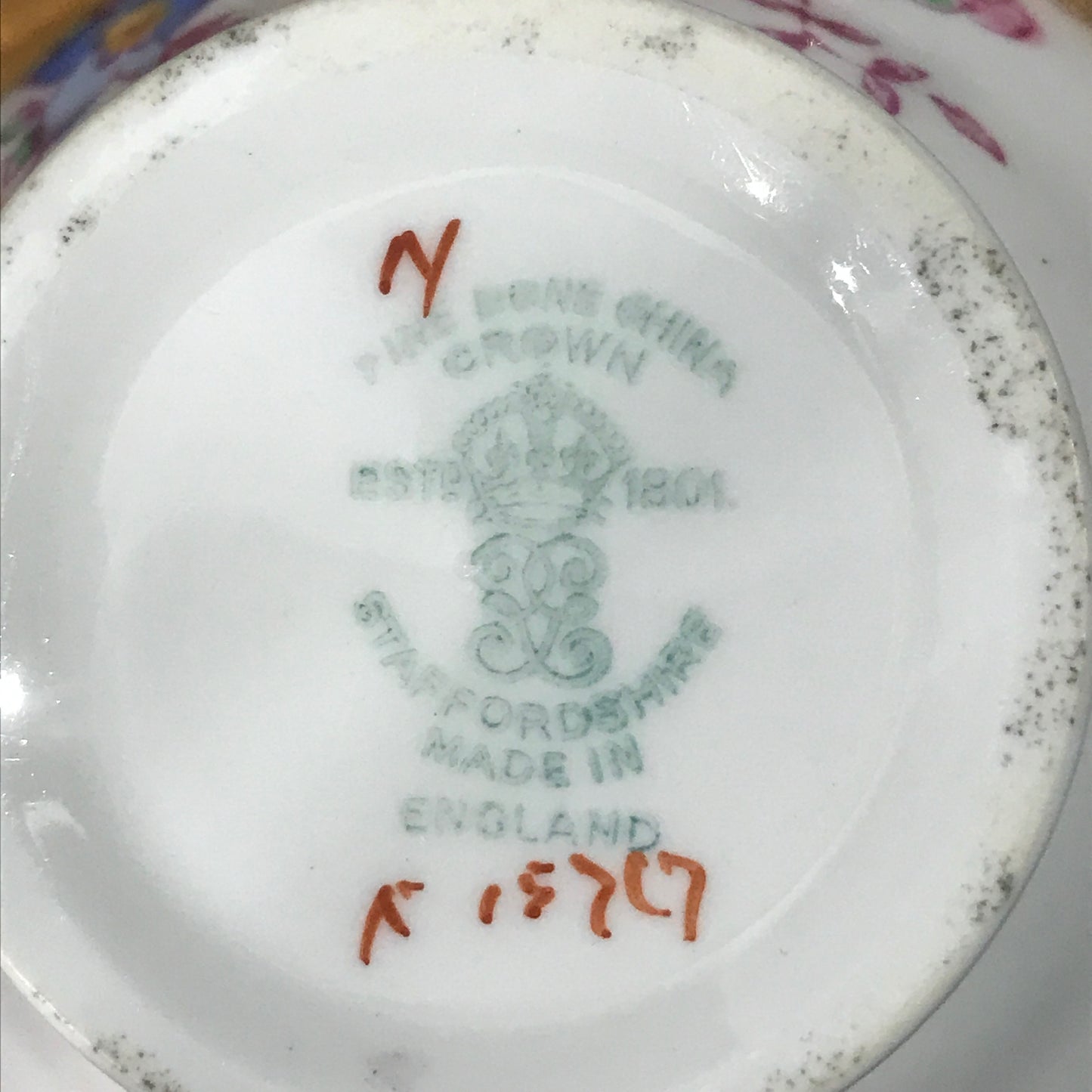 Vintage Decorative Crown Staffordshire, England Porcelain Teacup & Saucer