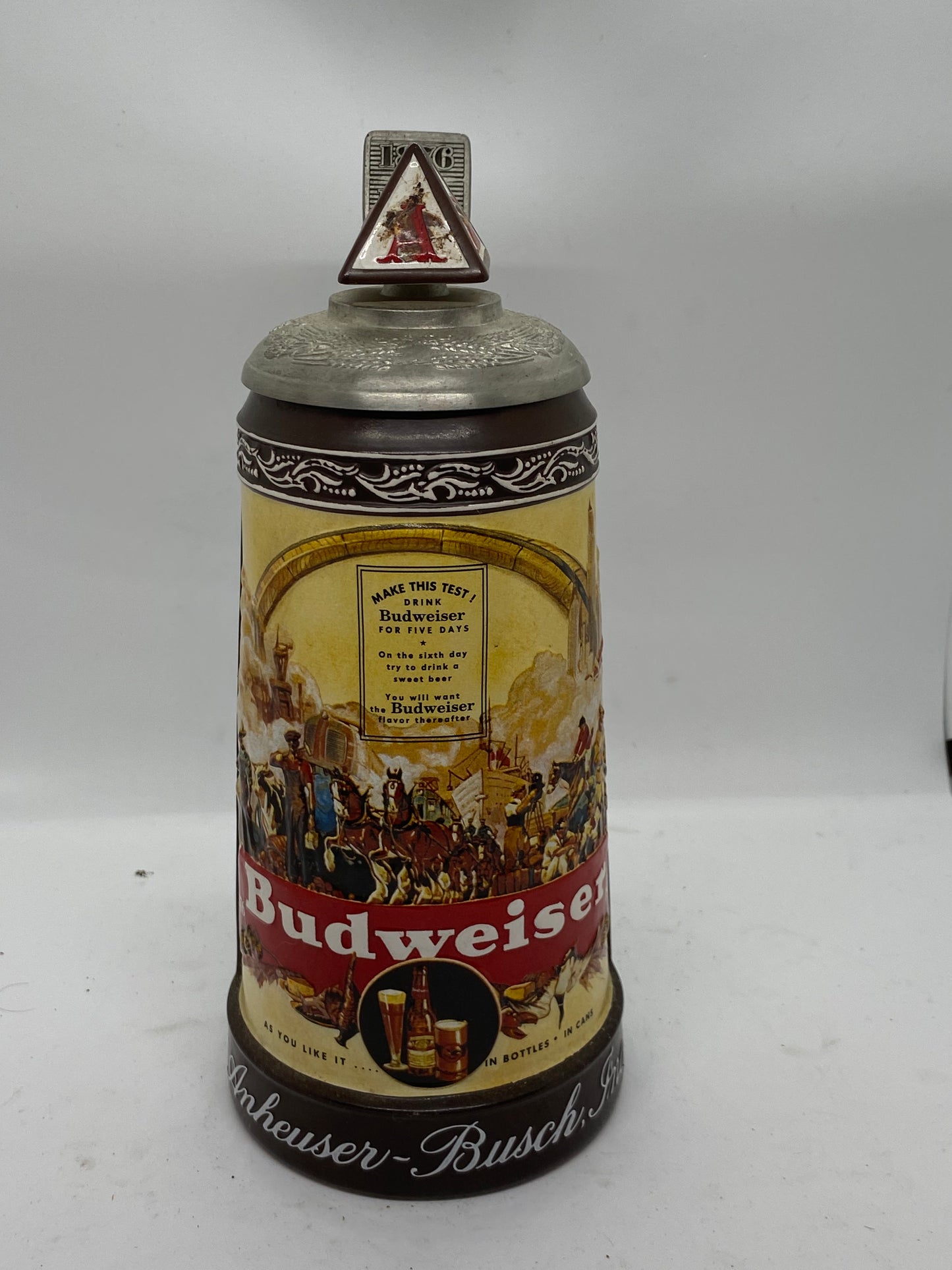 ANHEUSER-BUSCH COLLECTORS CLUB MEMBERSHIP STEIN HISTORICAL ADVERTISING 1936 CB24