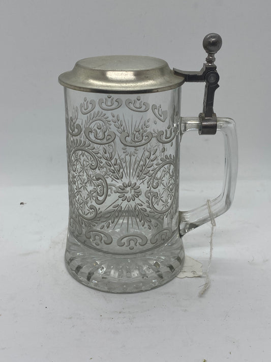 DECORATIVE GLASS STEIN WITH LID