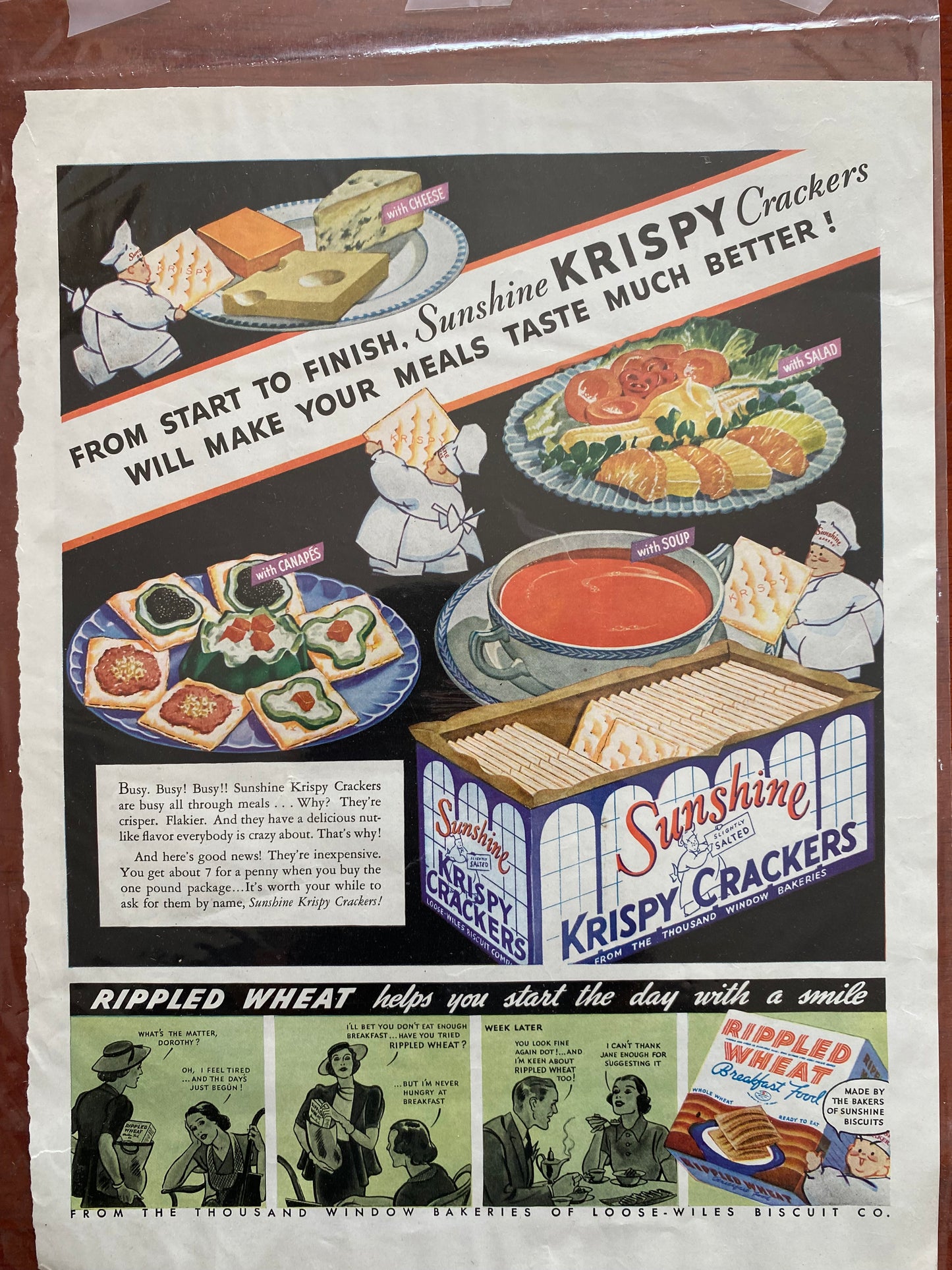 COMMUNITY PLATE AND SUNSHINE KRISPY CRACKERS MAGAZINE AD